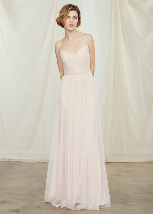 Spaghetti Straps Blush Pink Tulle Bridesmaid Dress